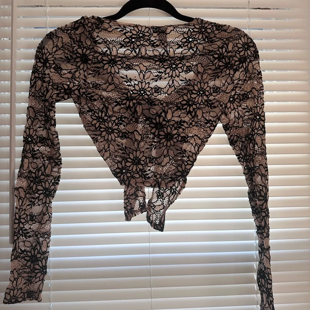 Windsor Lace Tie-Front Long Sleeve Top - Picture 2 of 5